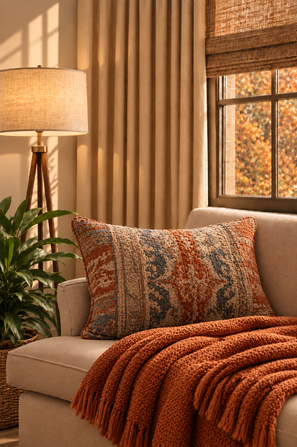 A therapy office with a navy accent wall, framed diplomas, a sign reading Mindfully Rooted, Continually Growing, a bookshelf, armchairs, and a cream sofa around a round wooden table